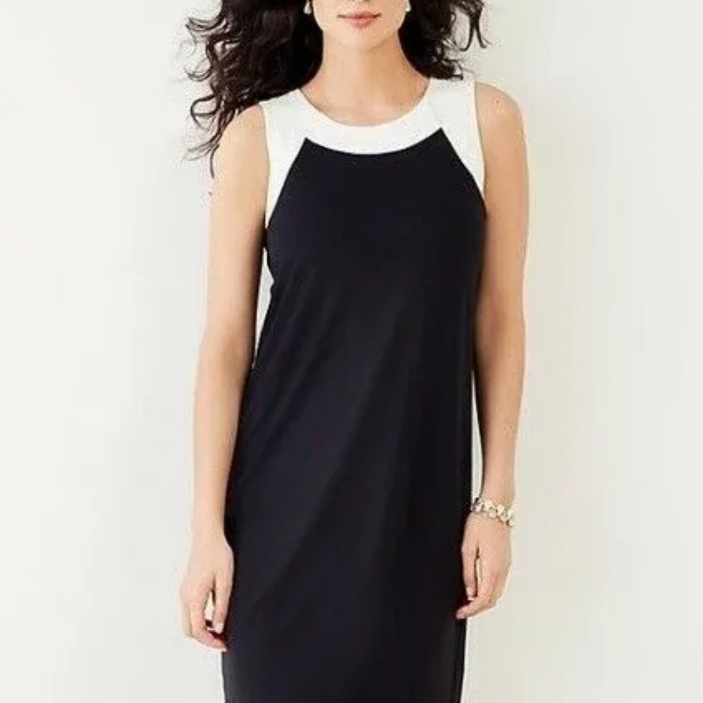 J. Jill Dress Women's XL Black White Colorblock Sleeveless Knee Length